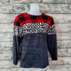 Sunshine and Rodeos Boutique Colorblock Buffalo Plaid/Animal Print Top